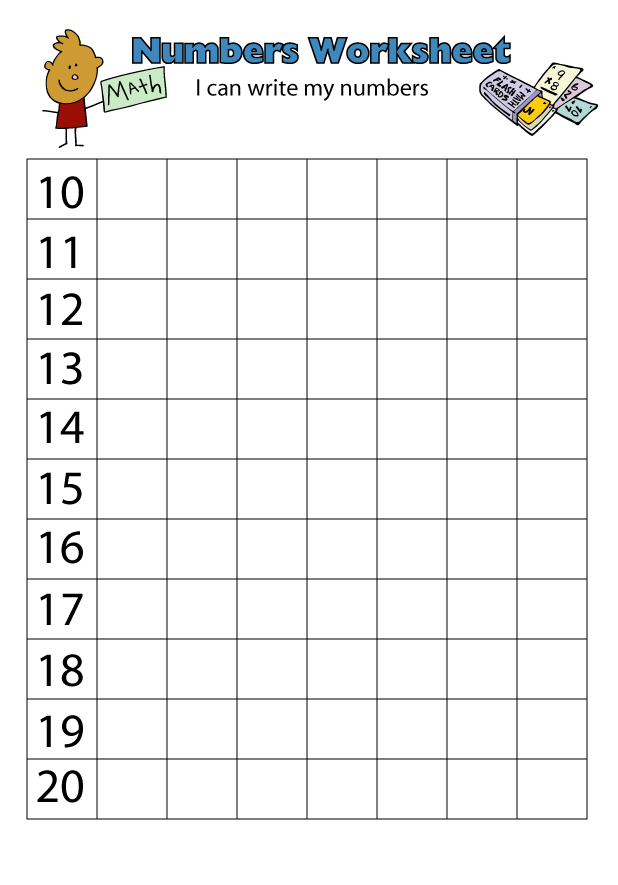 Writing Numbers 10 20 Worksheet